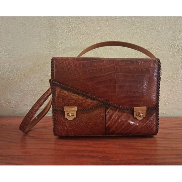 Vintage ETCO Genuine Alligator Multi Section Handbag Shoulder Bag Convertible - Picture 1 of 14